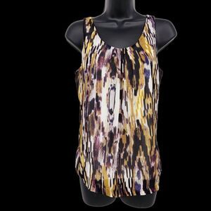 Ann Taylor Women's Tank Blouse Size XS Purple Gold Cream Sleeveless Scoop Neck